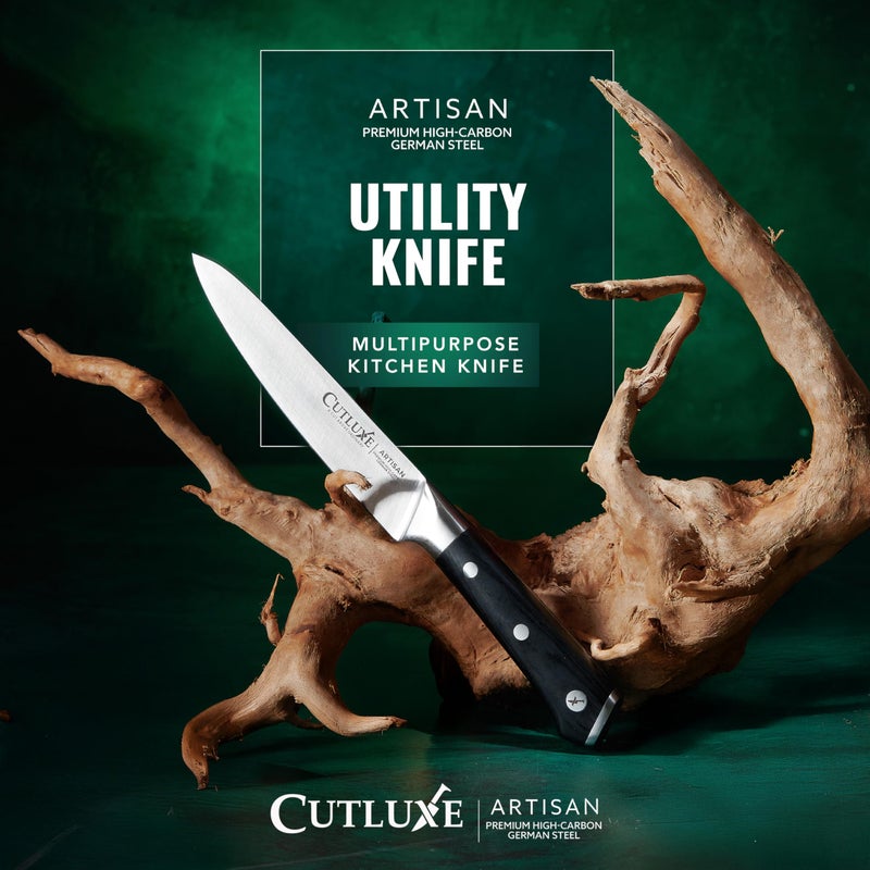 Cutluxe Kitchen Utility Knife, 5.5" Paring Kitchen Knife â€“ Razor Sharp Blade, High Carbon German Steel, Full Tang Ergonomic Handle Design â€“ Artisan Series - Image 4